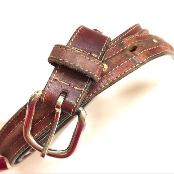 Other - Vintage leather belt brown silver toned buckle